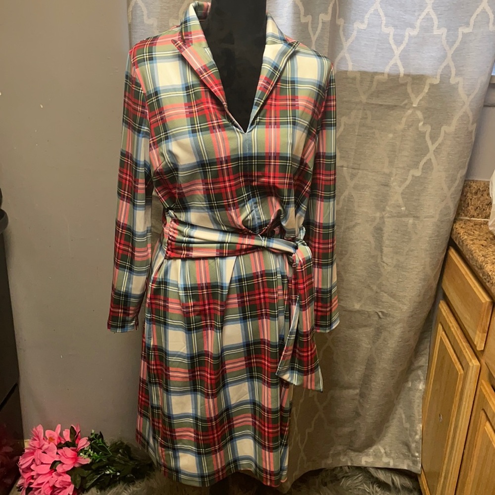 Gretchen Scott Designs Plaid Long Sleeve Dress - Red, Blue, White